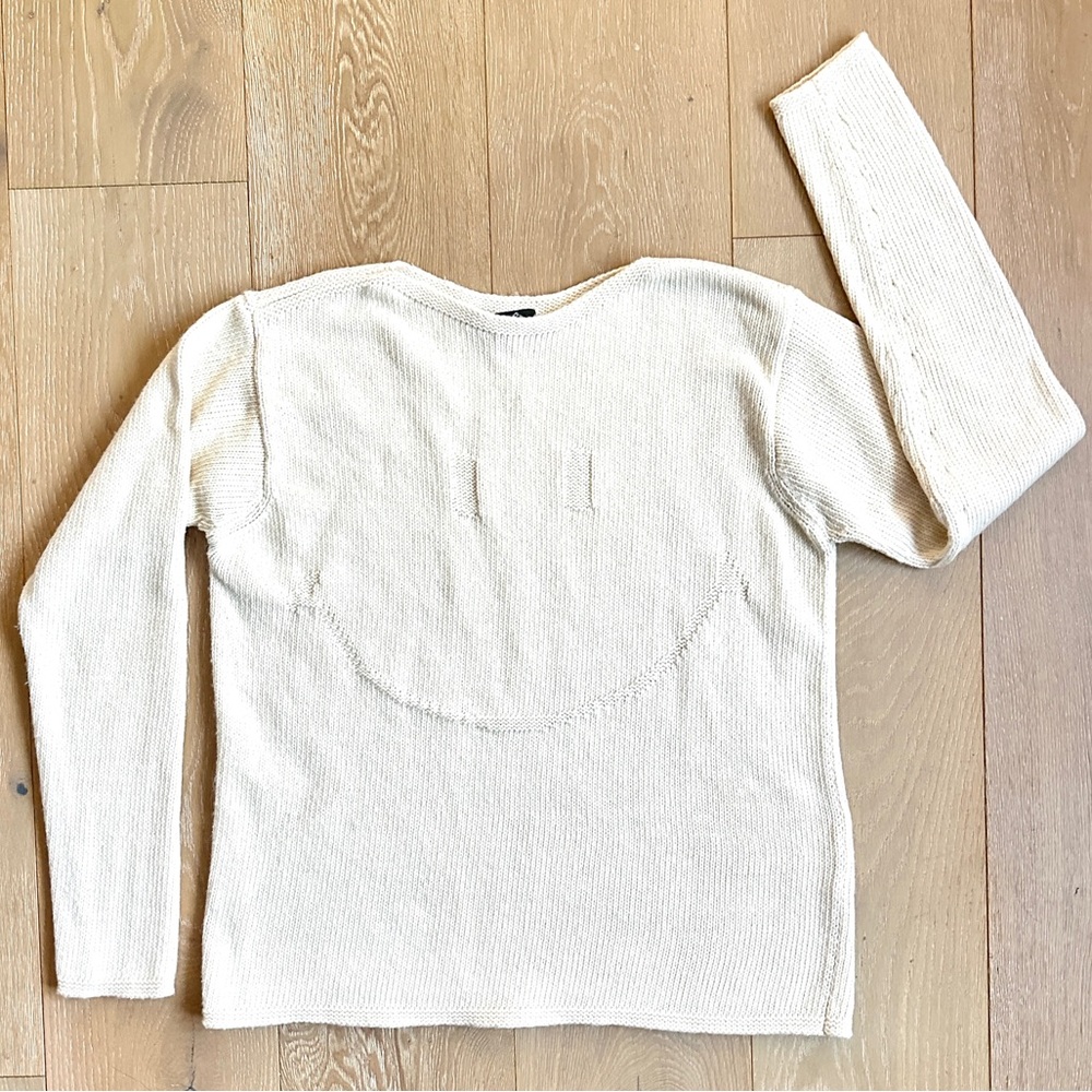 Charlie B Ivory smile pullover crewneck sweater 78% cotton women's size Medium
